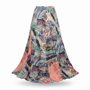 Peasant Boho Hippie Maxi Skirt Lucky & Coco Flowie Full Vibrant 80s Large